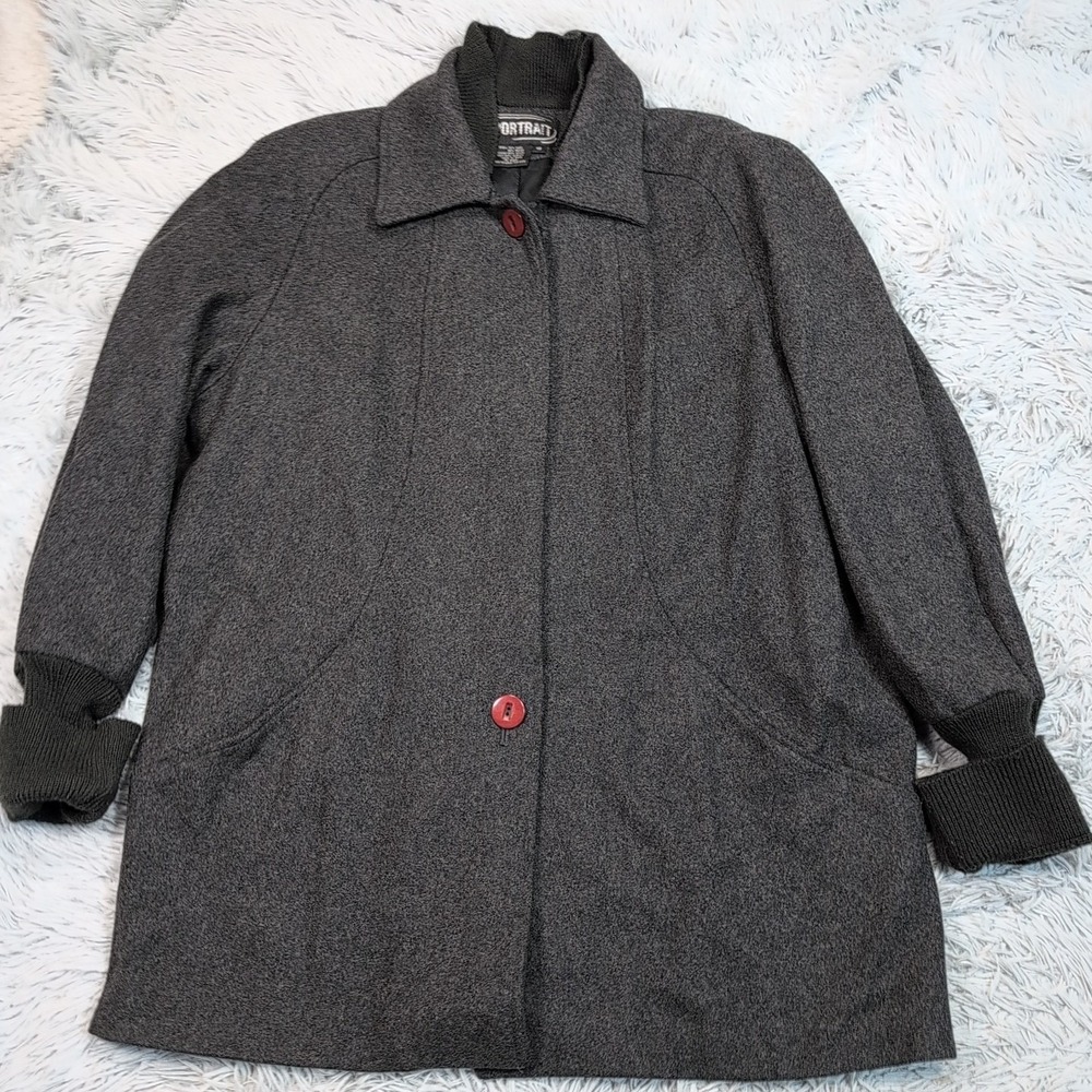 Vintage Portrait Jacket Womens 12 Gray Wool‎ Blend Coat Pockets Button Up Cozy